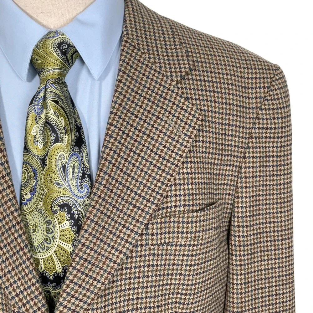 Stafford‎ Options Blazer Men 42R Brown Multi Houndstooth Three Button Wool USA